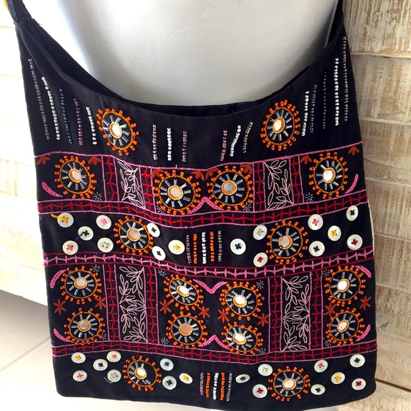 Bohemian Gap crossbody Bag Sequins Embroidery Beautiful Pocketbook - Picture 5 of 11